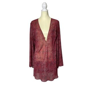 Victoria's Secret Red Sheer Geometric Print Swimsuit Cover-Up Women's Size Large